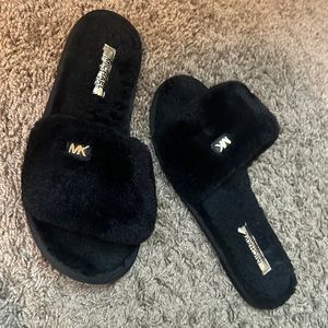 Michael Kors Black Fur Slipper Sandals